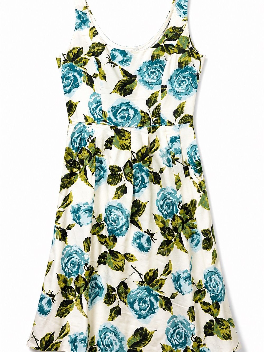 Ann Taylor Silk Floral Fit-and-Flare Dress in Turquoise & Olive Roses Lined